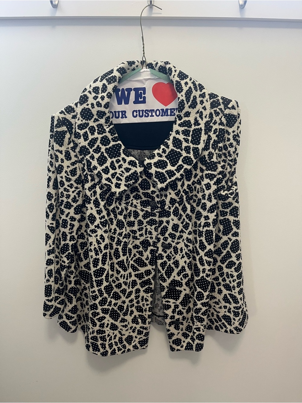 St. John Evening Womens Black & White Patterned Collar Coat